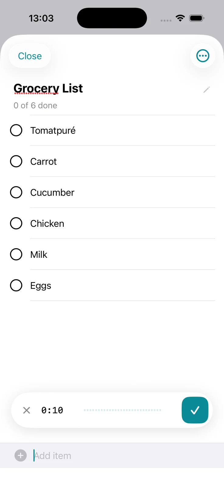 Halves shared grocery list